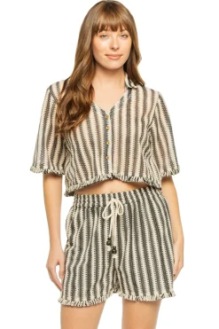 Button-Up Mesh Crop