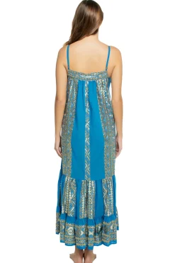 Embroidered Metallic Midi Dress