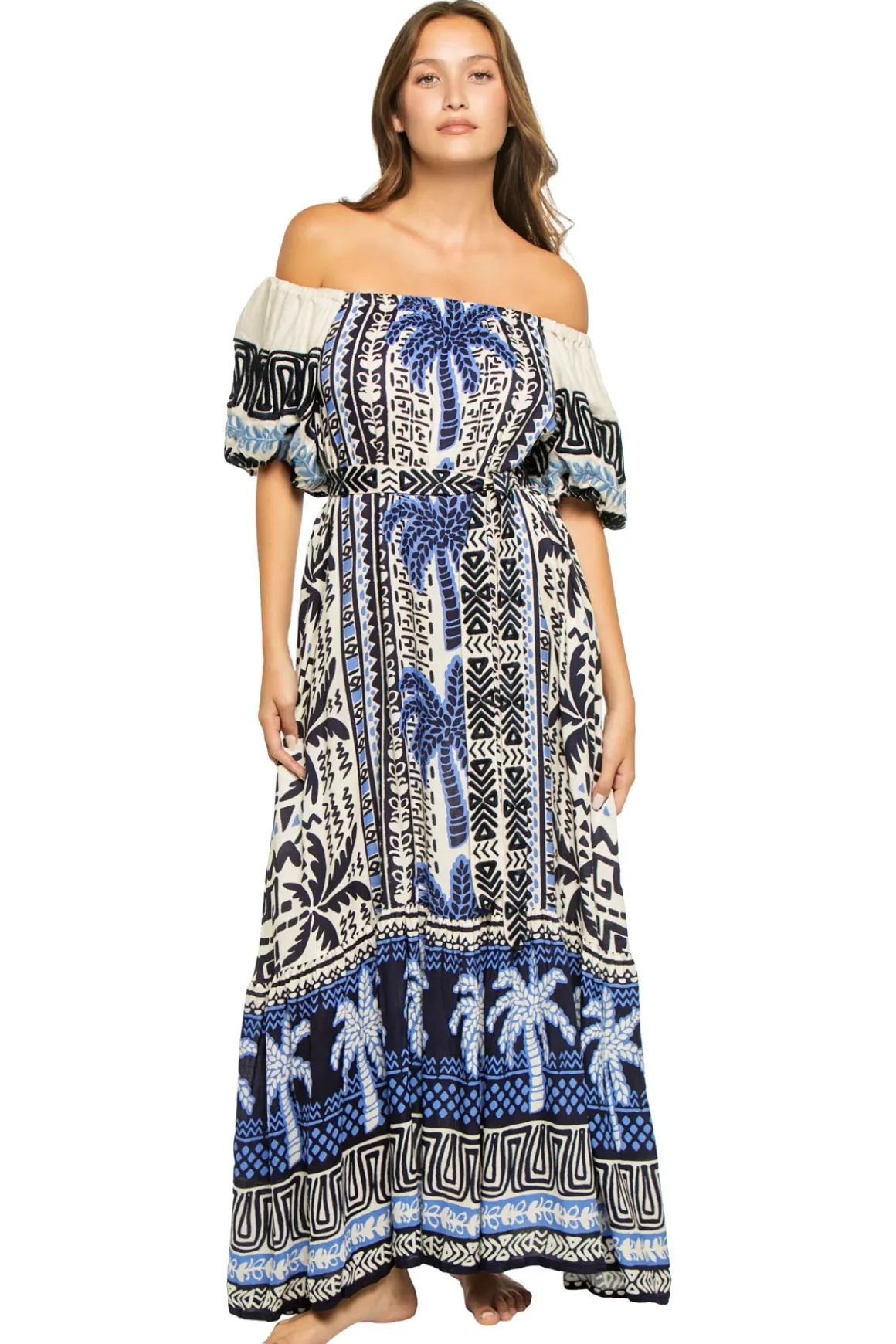Embroidered Palm Maxi Dress
