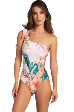 Exotic Leaves Asymmetrical One Piece Swimsuit