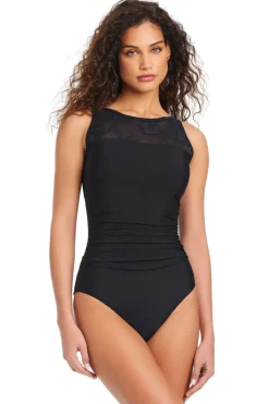 High Neck Mesh One Piece Swimsuit