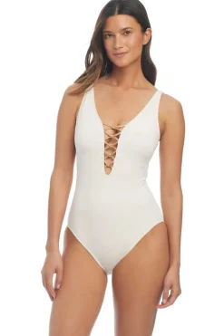 Lace Up Plunge One Piece Swimsuit