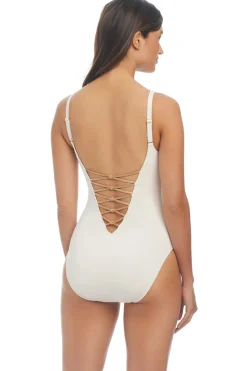 Lace Up Plunge One Piece Swimsuit