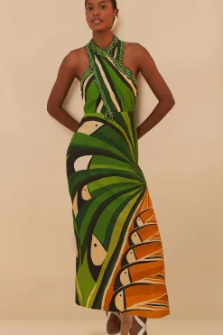 Linen Toucan Tree Midi Dress