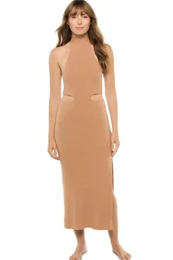 Rib Halter Cut Away Midi Dress