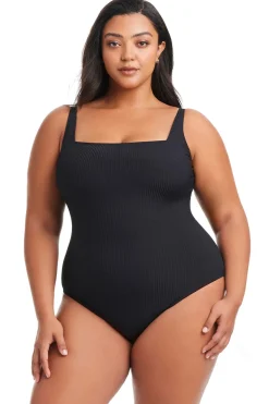 Square Neck Ribbed One Piece Swimsuit