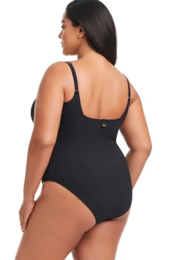 Square Neck Ribbed One Piece Swimsuit