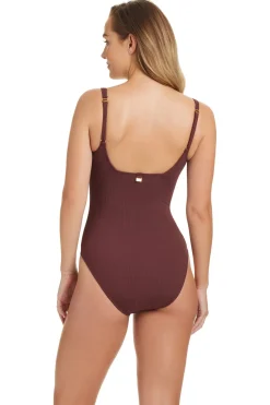 Square Neck Ribbed One Piece Swimsuit