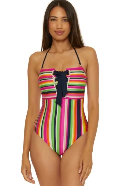Stripe Bandeau One Piece Swimsuit