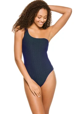 Textured Asymmetrical One Piece Swimsuit