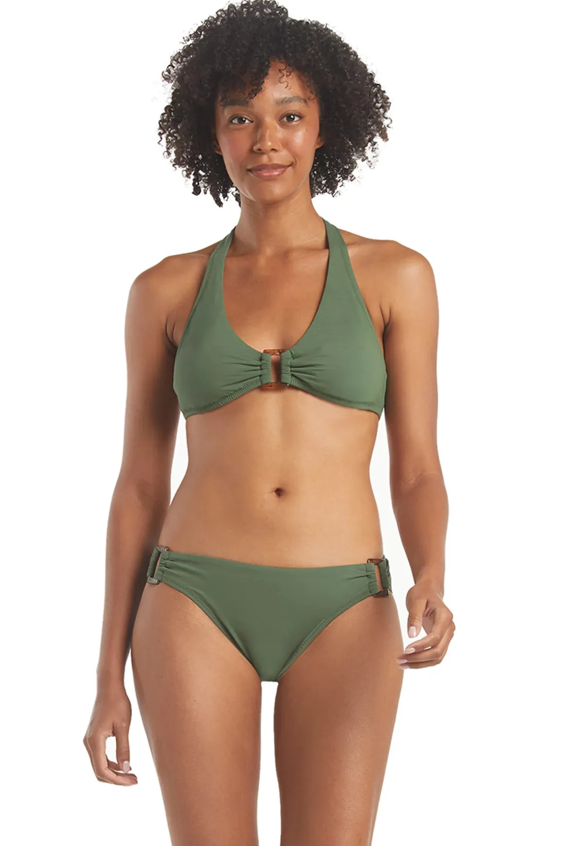 Textured Ring Front Halter Bikini Top