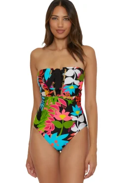 Tiki Lace-Up Bandeau One Piece Swimsuit