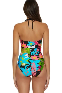 Tiki Lace-Up Bandeau One Piece Swimsuit