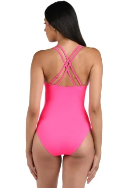 Underwire Lace Up One Piece Swimsuit