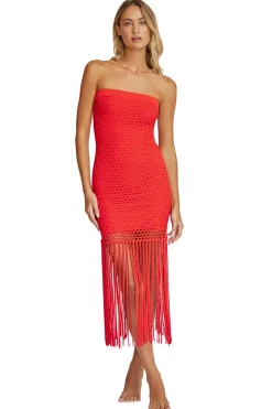 Vanessa Strapless Fringe Midi Dress
